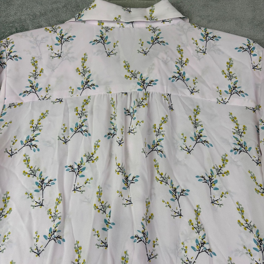 LOFT Womens M Pink Floral Button Down Roll Tab‎ Sleeve Blouse Botanical Career - Picture 4 of 12